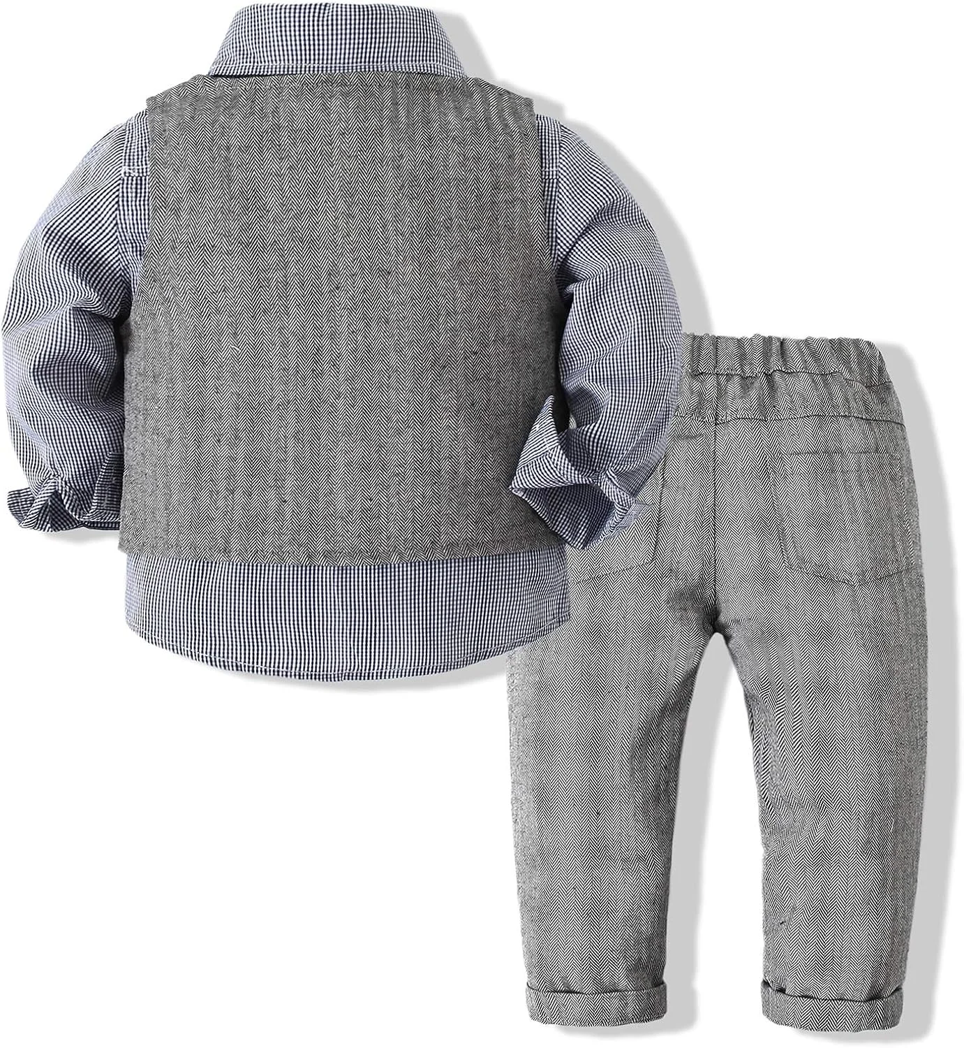 ست لباس جنتلمن پسرانه شامل پیراهن، پاپیون، جلیقه و شلوار 3 تکه