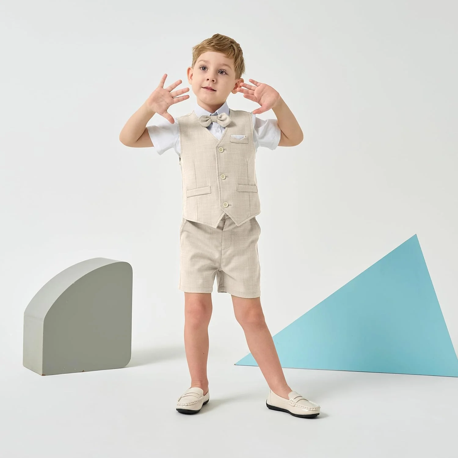 ست لباس تابستانی پسرانه Volunboy، آستین کوتاه، مناسب عروسی، ساقدوش حلقه، 4 تکه، لباس فارغ التحصیلی، جلیقه، پیراهن، پاپیون، شورت