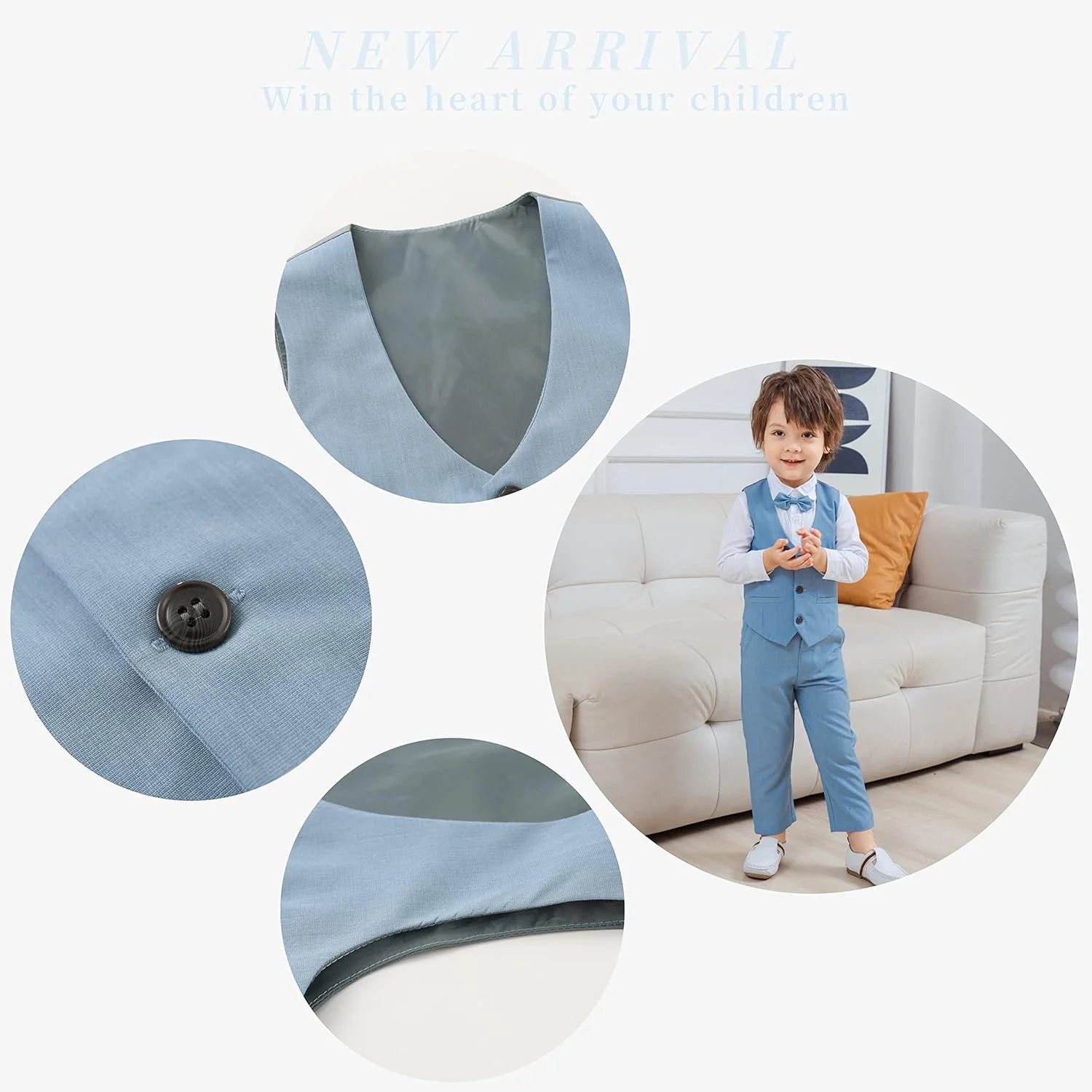 ست لباس رسمی جنتلمن پسرانه شامل جلیقه، شلوار، پیراهن و پاپیون، ست 4 تکه مناسب عروسی