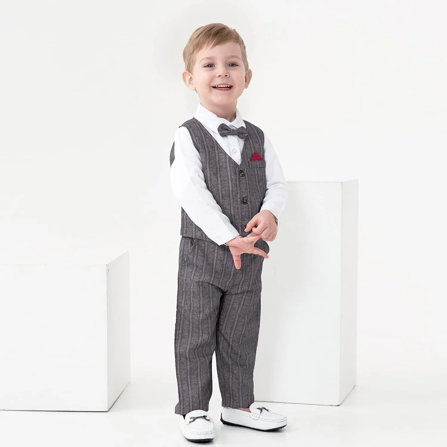 ست کت و شلوار پسرانه Volunboy، لباس رسمی کودکانه، شامل 3 تکه جلیقه، لباس جنتلمن، پیراهن آستین بلند و شلوار