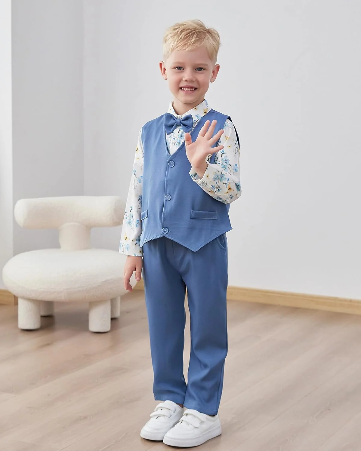 ست لباس پسرانه رسمی WESIDOM، پیراهن مجلسی + پاپیون + جلیقه + گل سینه + شلوار، ست لباس جنتلمن پسرانه برای عروسی