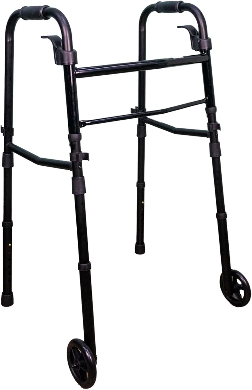 واکر تاشو سبک وزن با قابلیت تنظیم ارتفاع Rehamo برای سالمندان، بزرگسالان و بیماران | آلومینیومی با چرخ | مناسب استفاده در فضای باز و داخل خانه | مسافرتی - مشکی