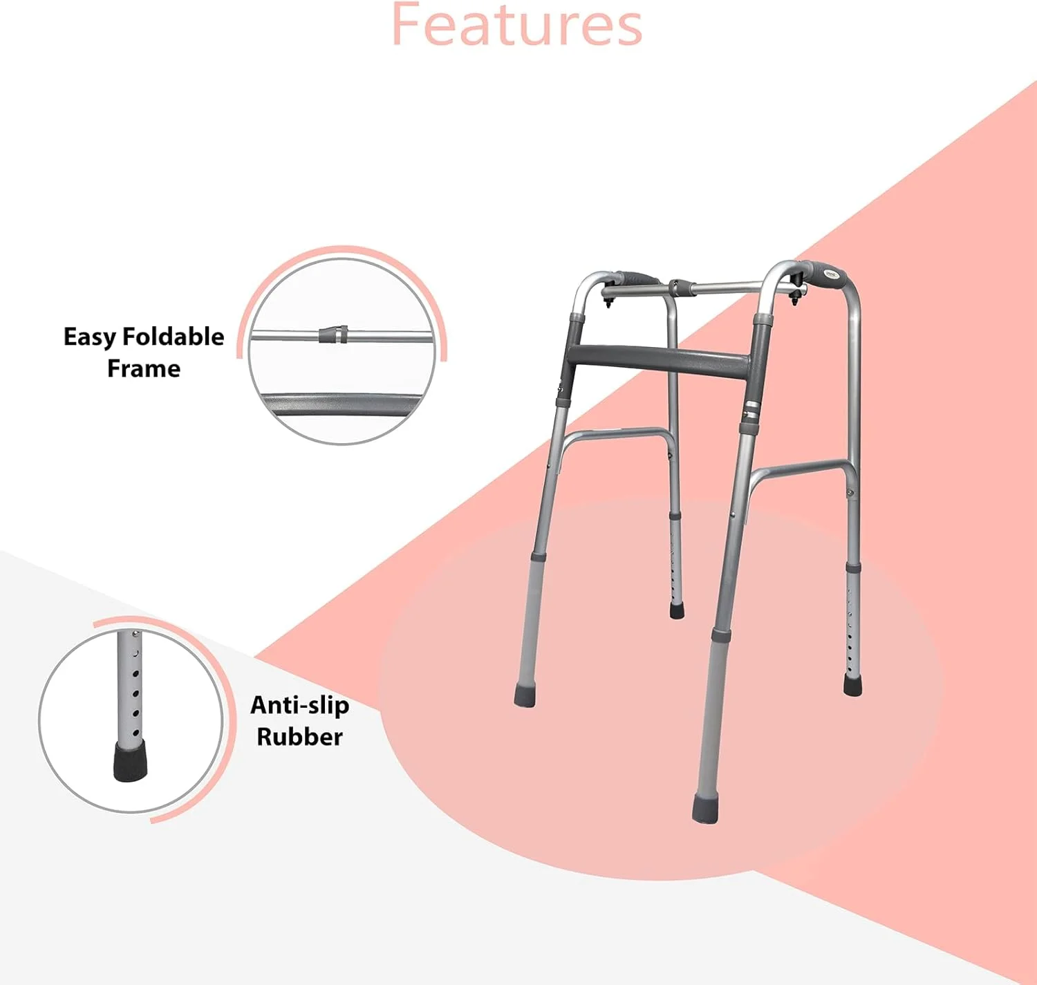 واکر آلومینیومی تاشو سبک وزن Rehamo بدون چرخ | قابل حمل و تاشو برای سالمندان، بزرگسالان، بیماران و افراد معلول | واکر پزشکی داخلی و خارجی بدون چرخ واکر آلومینیومی تاشو سبک وزن Rehamo بدون چرخ | قابل حمل و تاشو برای سالمندان، بزرگسالان، بیماران و افراد معلول | واکر پزشکی داخلی و خارجی بدون چرخ