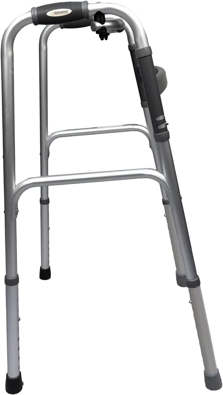 واکر آلومینیومی تاشو سبک وزن Rehamo بدون چرخ | قابل حمل و تاشو برای سالمندان، بزرگسالان، بیماران و افراد معلول | واکر پزشکی داخلی و خارجی بدون چرخ واکر آلومینیومی تاشو سبک وزن Rehamo بدون چرخ | قابل حمل و تاشو برای سالمندان، بزرگسالان، بیماران و افراد معلول | واکر پزشکی داخلی و خارجی بدون چرخ