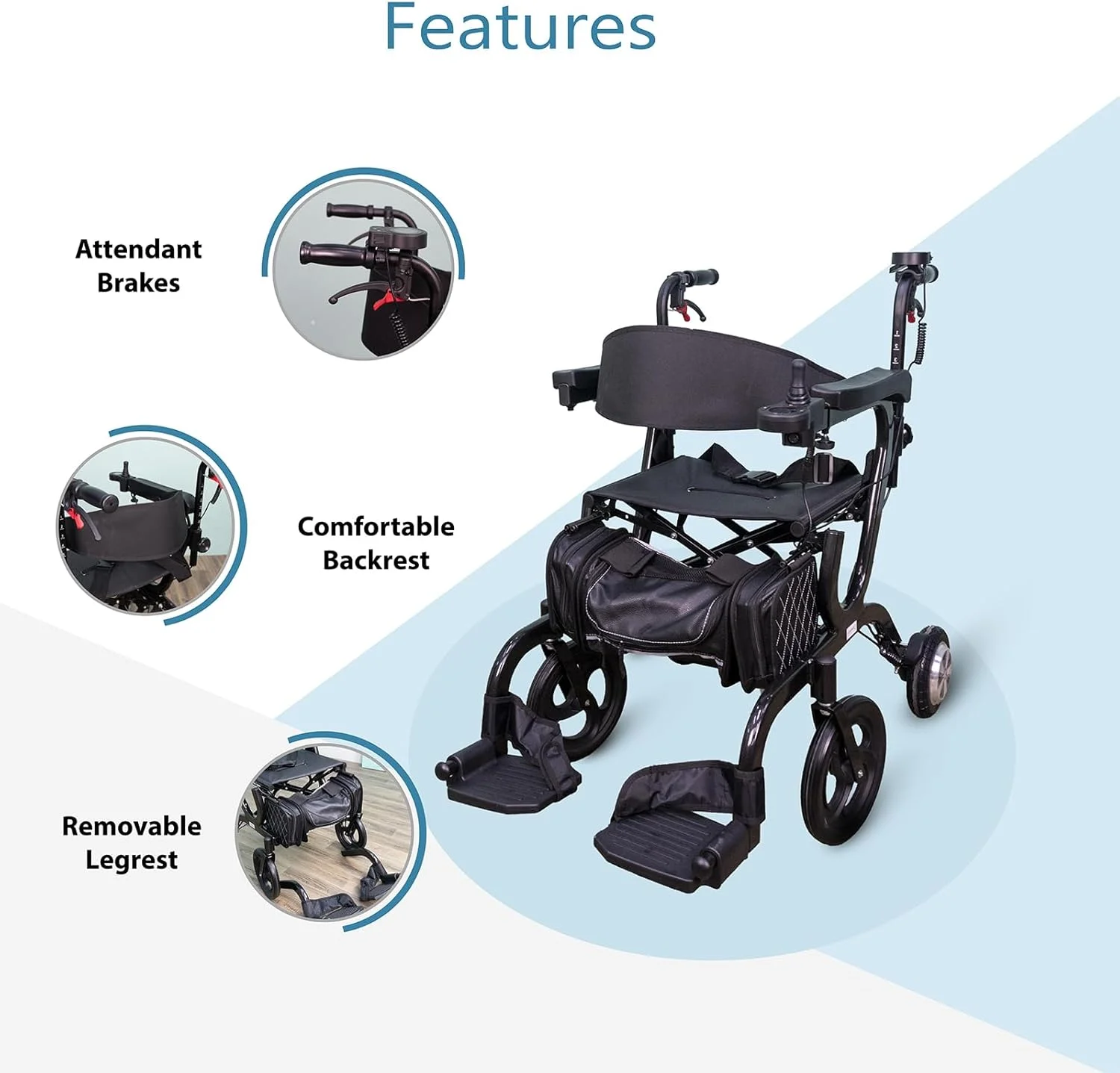 واکر رولیتور برقی تاشو چند منظوره Rehamo با ترمز | فریم آلومینیومی بادوام | واکر رولیتور قابل تنظیم برای سالمندان و افراد مسن | ظرفیت وزنی 136 کیلوگرم، رنگ مشکی