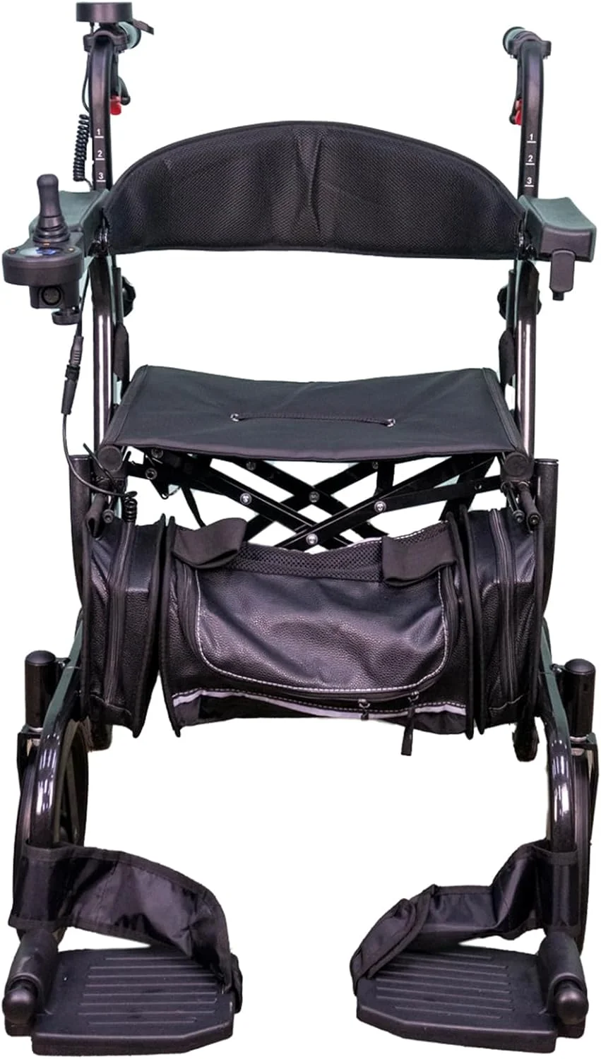 واکر رولیتور برقی تاشو چند منظوره Rehamo با ترمز | فریم آلومینیومی بادوام | واکر رولیتور قابل تنظیم برای سالمندان و افراد مسن | ظرفیت وزنی 136 کیلوگرم، رنگ مشکی