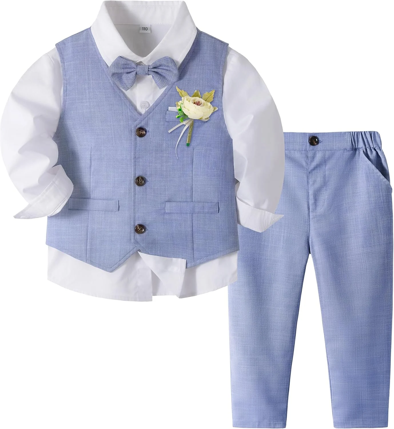 ست لباس رسمی پسرانه Volunboy مناسب عروسی، ساقدوش، جلیقه پاپیونی جنتلمن، کت و شلوار مهمان، پیراهن و شلوار، آبی، 5-6 سال