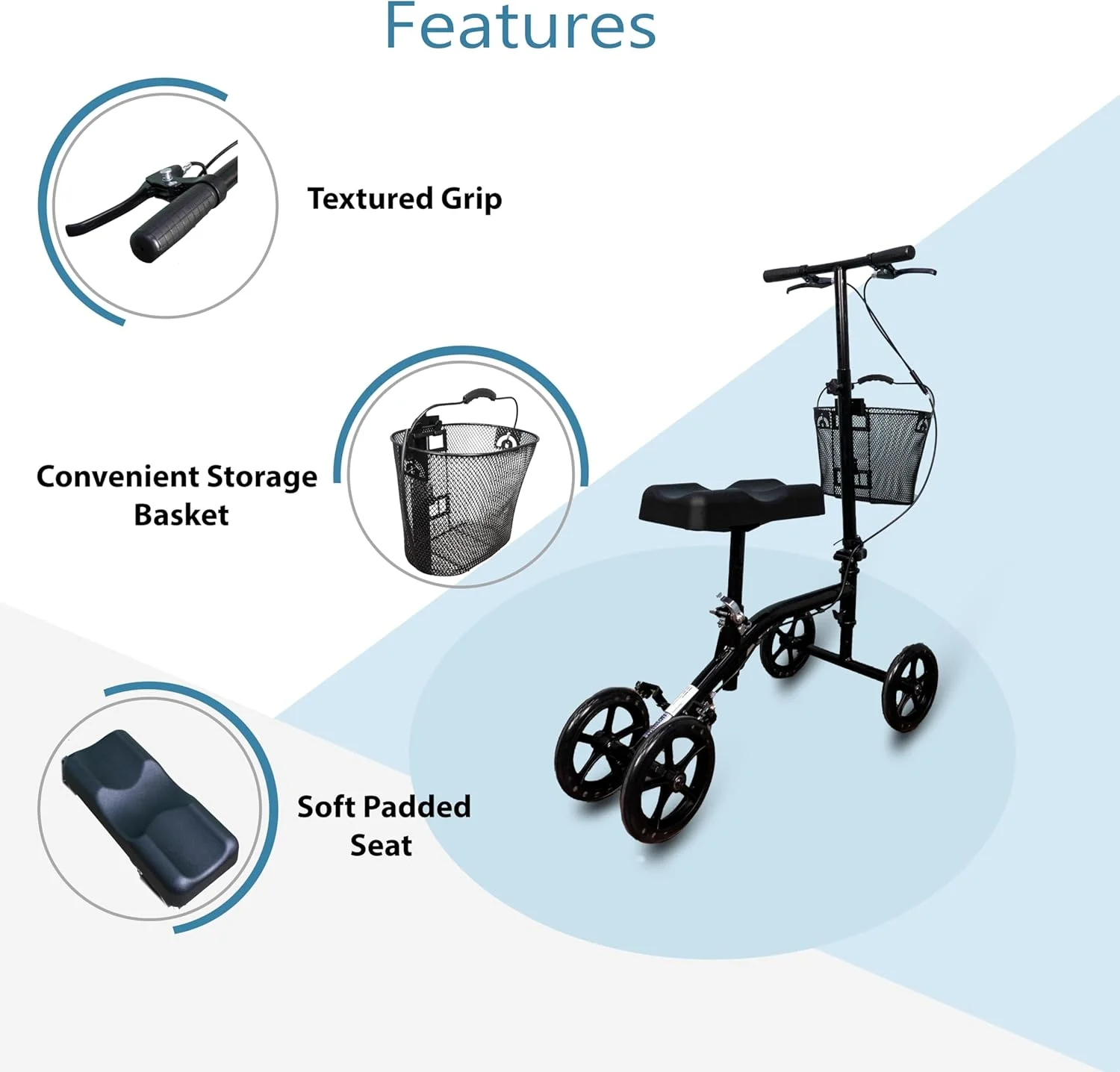 اسکوتر زانو تاشو Rehamo (دسته کروم) با ترمز دستی برای سالمندان، معلولان، بزرگسالان و افراد مسن | اسکوتر زانو تاشو برای پای شکسته، آسیب دیدگی مچ پا، جراحی پا | اسکوتر واکر پزشکی