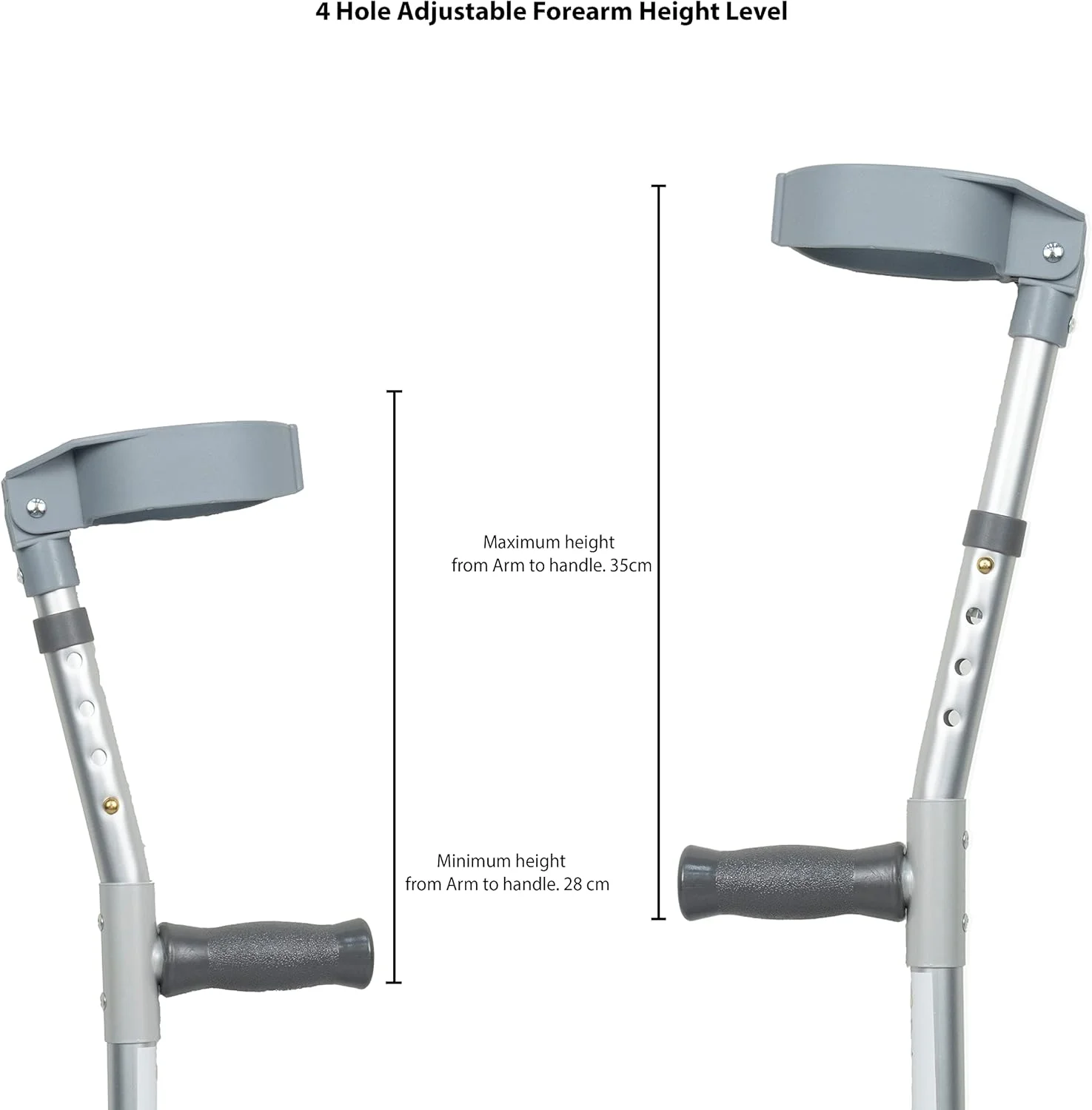 عصای زیر بغل متحرک Rehamo برای سالمندان، معلولان و افراد مسن - سایز L - قد 1.80-2 متر | عصاهای آلیاژ آلومینیوم قابل تنظیم برای جراحی مچ پا | عصاهای پزشکی برای شکستگی مچ پا و پا | 1 عدد