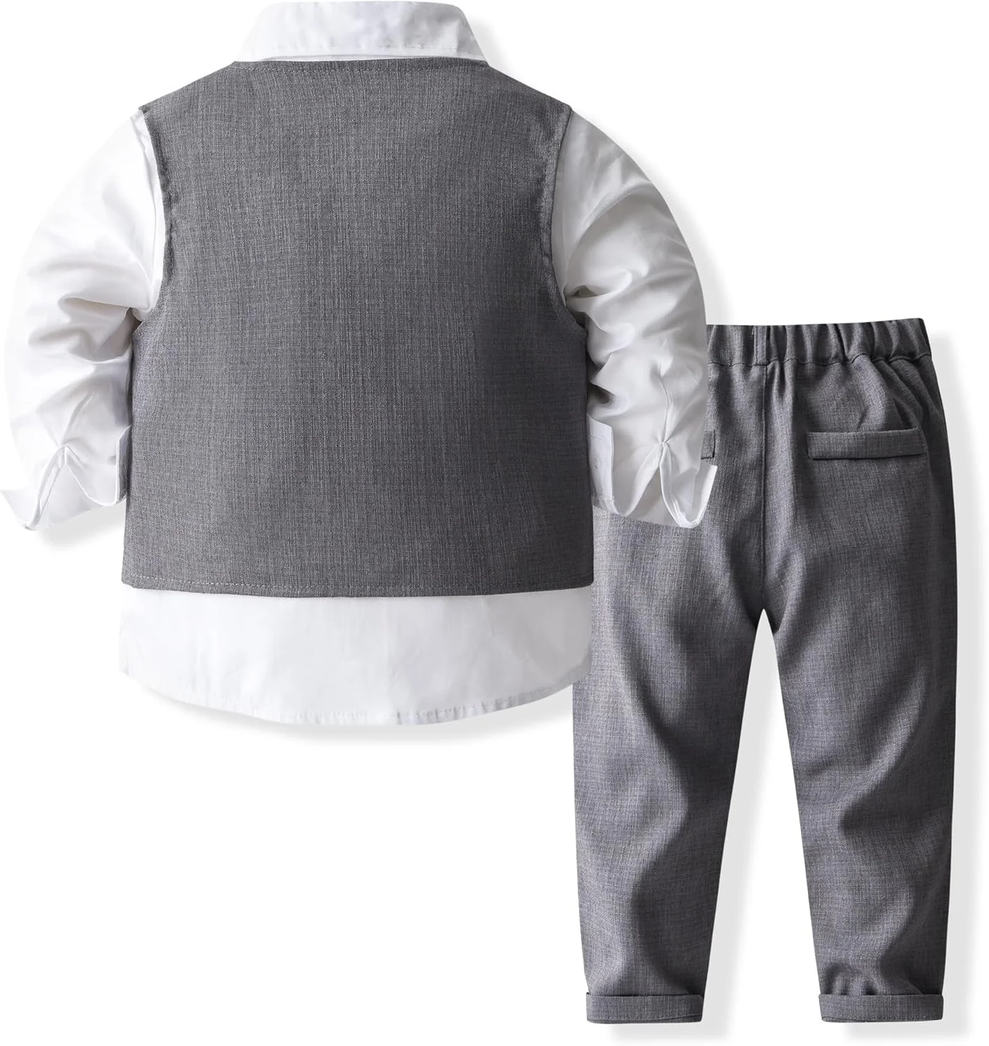 ست لباس رسمی جنتلمن پسرانه شامل جلیقه، شلوار، پیراهن و پاپیون، مناسب مراسم عروسی، ست 4 تکه