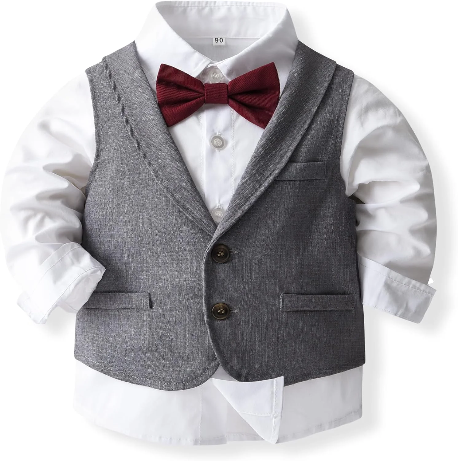 ست لباس رسمی جنتلمن پسرانه شامل جلیقه، شلوار، پیراهن و پاپیون، مناسب مراسم عروسی، ست 4 تکه