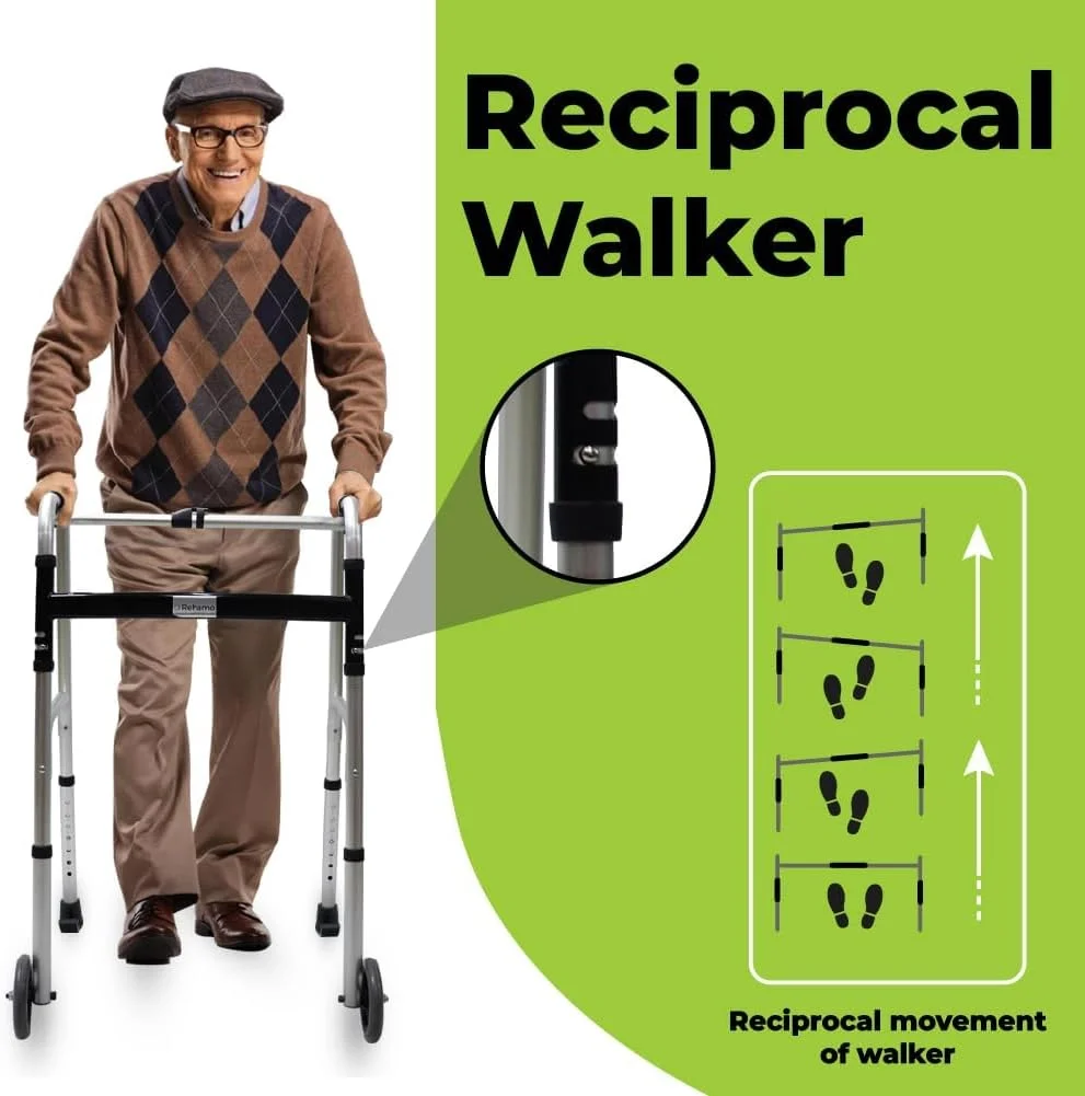 واکر Rehamo با پشتیبانی ساعد | واکر تاشو و مقاوم برای سالمندان، بزرگسالان، افراد مسن، معلولان، افراد ناتوان و پیر | آلومینیومی و قابل تنظیم ارتفاع برای استفاده در داخل و خارج از منزل