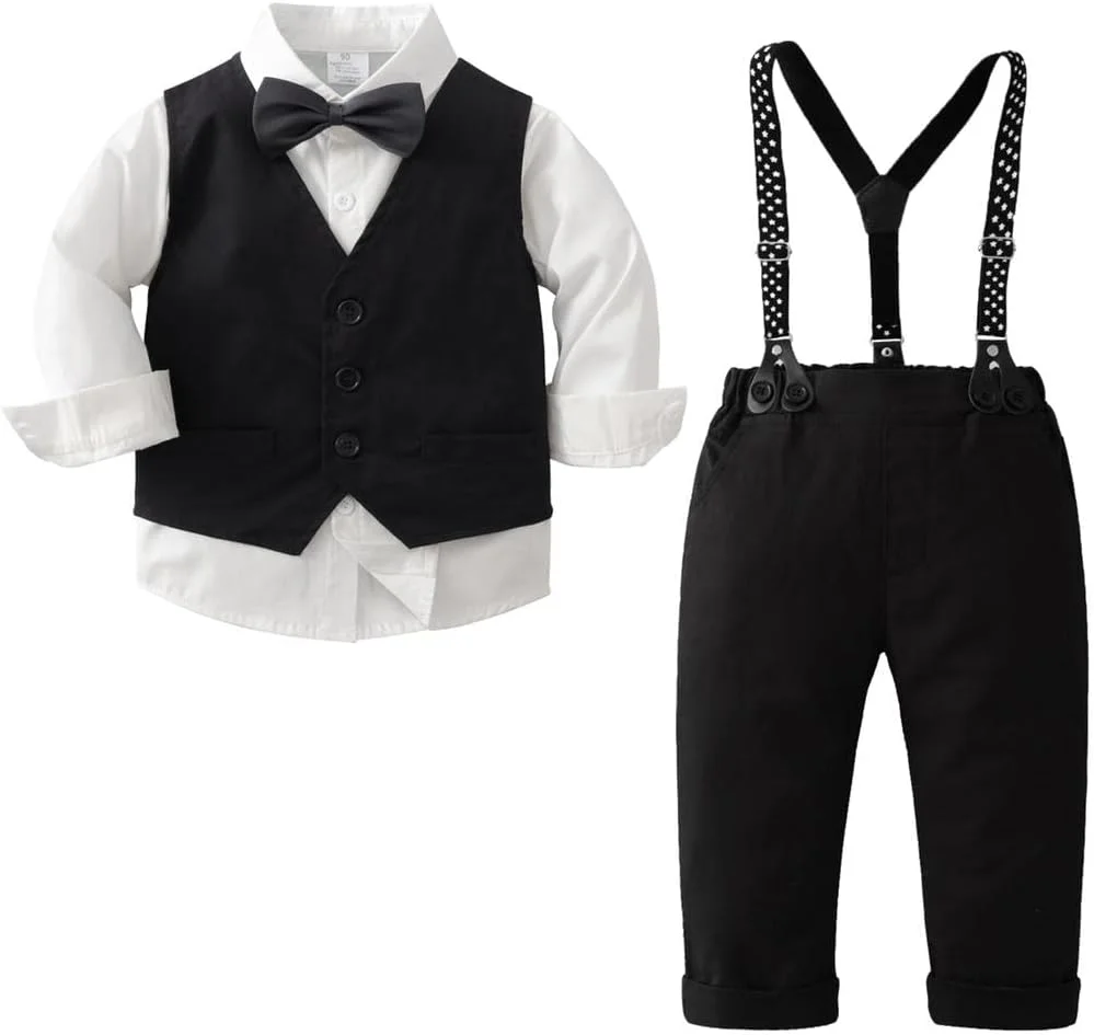 ست کت و شلوار مشکی پسرانه Voie - شامل جلیقه، شلوار، پیراهن و پاپیون، مناسب برای عروسی، مهمانی و سایر مناسبت های رسمی