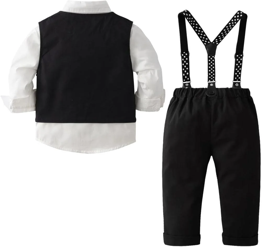 ست کت و شلوار مشکی پسرانه Voie - شامل جلیقه، شلوار، پیراهن و پاپیون، مناسب برای عروسی، مهمانی و سایر مناسبت های رسمی