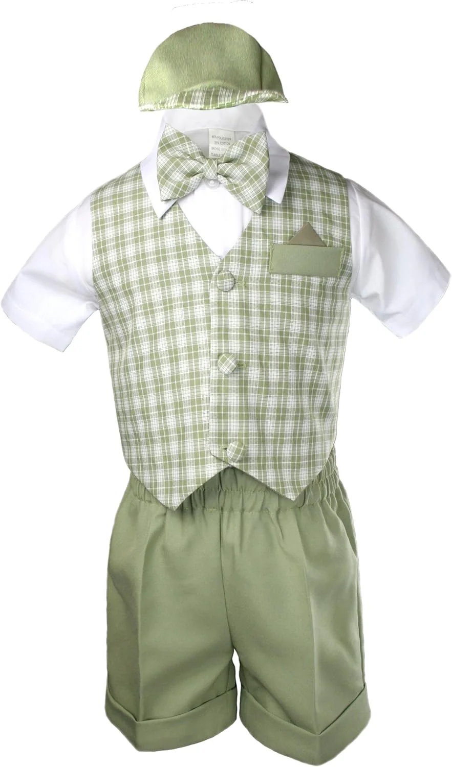 ست جلیقه شلوارک رسمی پسرانه Unotux Boy Eton سایز S-4T (2T, سبز مریم گلی)