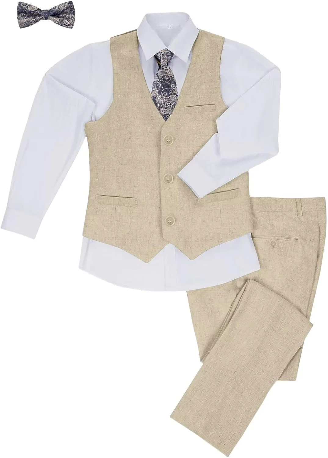 ست کت و شلوار لینن پسرانه مناسب تابستان، اسلیم فیت، 3 تکه، مناسب مراسم عروسی ساحلی، سبک و راحت