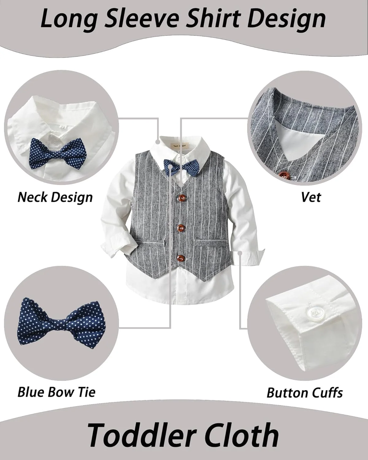 ست لباس پسرانه نوپا، لباس جنتلمن پسرانه شامل پیراهن رسمی + جلیقه + شلوار + پاپیون 1-5 سال ست لباس پسرانه نوپا، لباس جنتلمن پسرانه شامل پیراهن رسمی + جلیقه + شلوار + پاپیون 1-5 سال