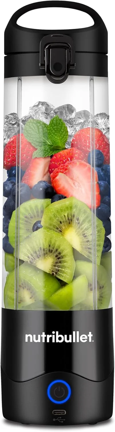 مخلوط کن قابل حمل نوتری بولت، بی سیم، ظرف 590 میلی لیتری، مخلوط کن شخصی برای اسموتی، قابل شارژ USB-C، مشکی، NBPB50100K