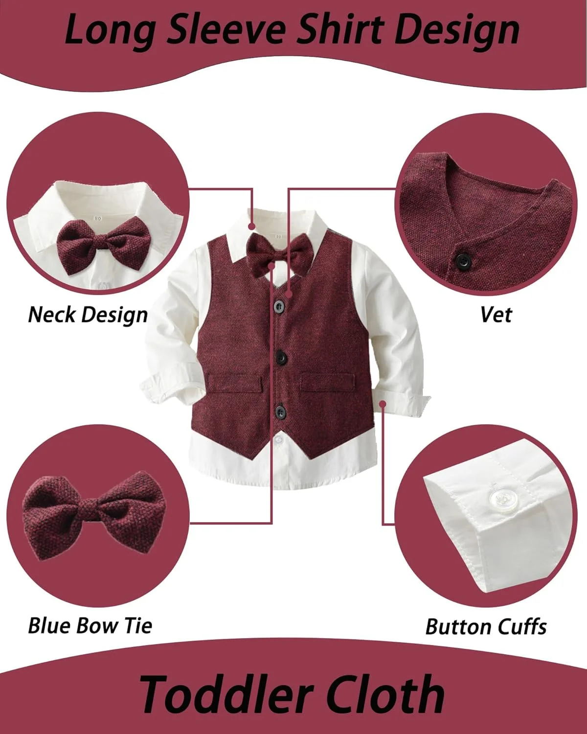 ست لباس پسرانه نوپا، لباس جنتلمن پسرانه شامل پیراهن رسمی+جلیقه+شلوار+پاپیون سایز 1-5 سال