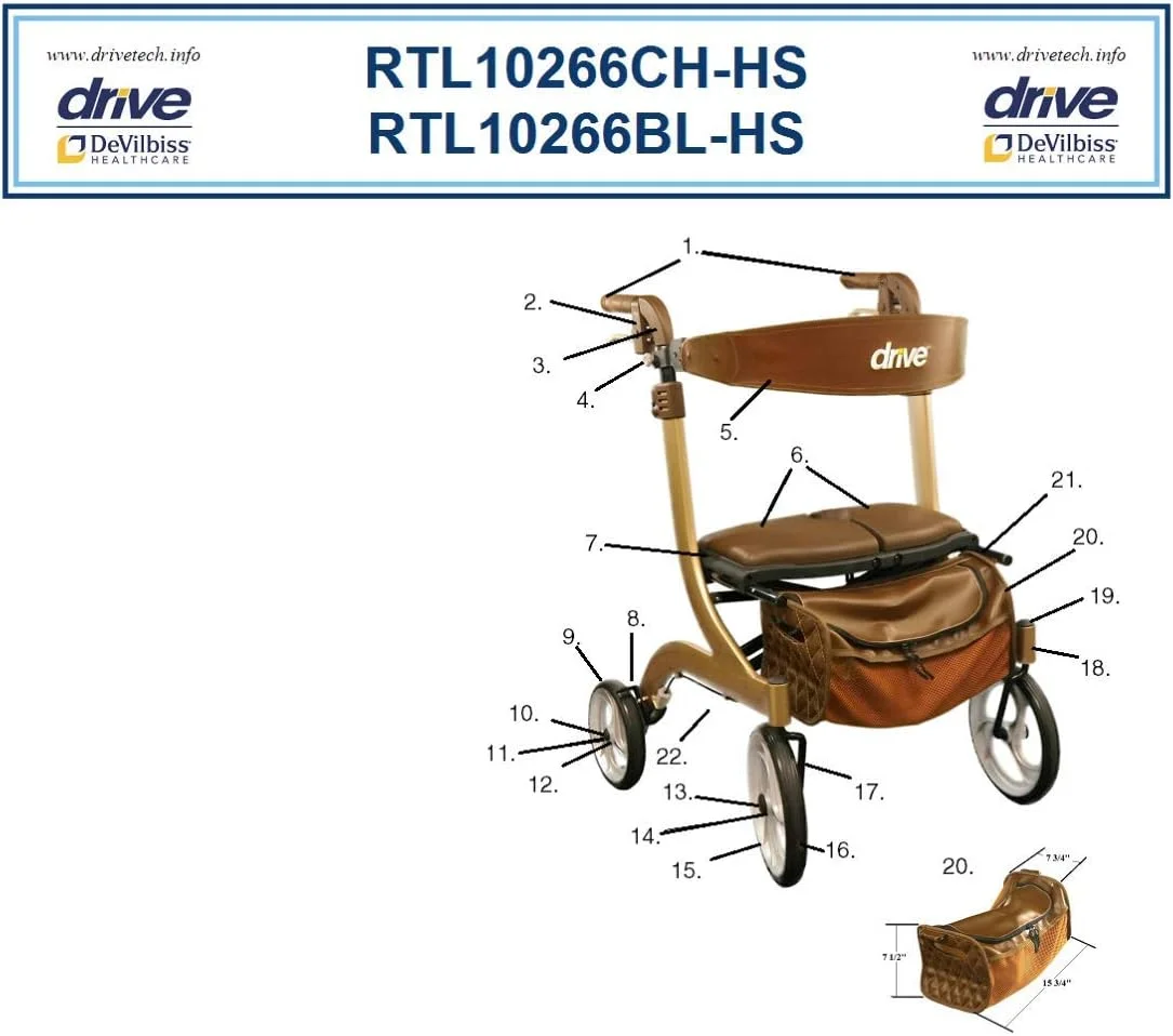 قطعات یدکی Drive Medical برای رولیتور Nitro DLX (دسته، قهوه ای، راست)