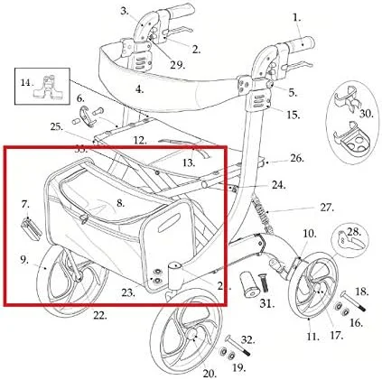 قطعات یدکی Drive Medical برای رولیتور آلومینیومی نیترو، مناسب برای واحد استاندارد/بلند نیترو مشکی (7. کیف - خاکستری با نوار مشکی)