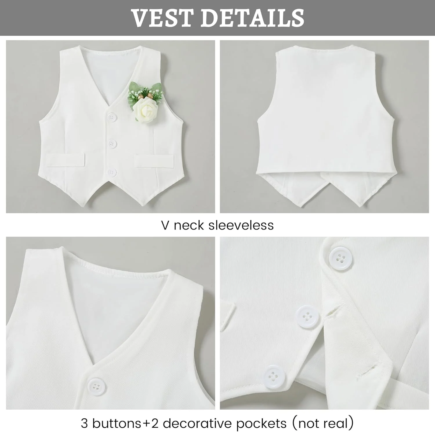 ست لباس پسرانه نوزادی SANMIO، لباس جنتلمن شامل پیراهن یقه دار + جلیقه + کراوات + گل سینه + شلوار، ست 5 تکه لباس نوزادی ست لباس پسرانه نوزادی SANMIO، لباس جنتلمن شامل پیراهن یقه دار + جلیقه + کراوات + گل سینه + شلوار، ست 5 تکه لباس نوزادی