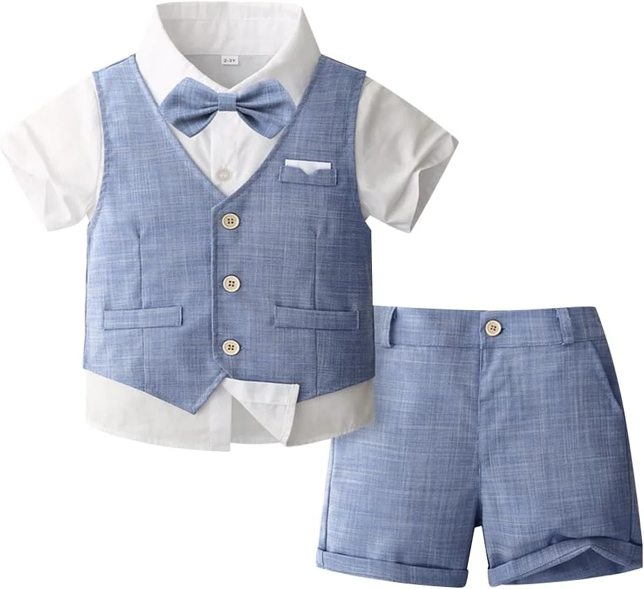 ست لباس جنتلمن پسرانه نوزادی OBEEII، لباس عکسبرداری تعمید نوزاد، ست شورت، لباس رسمی ساقدوش عروسی