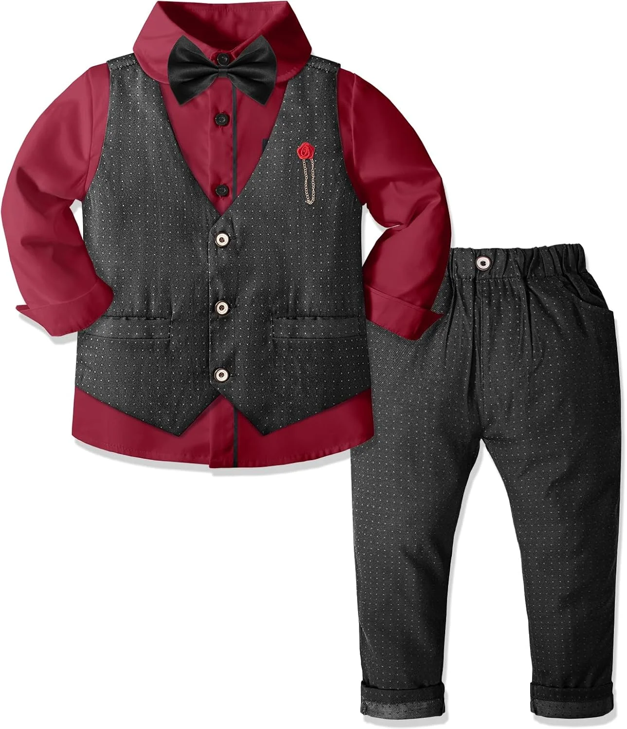 ست کت و شلوار پسرانه Nwada، 4 تکه، مدل جنتلمن، شامل کت تک، شلوار، جلیقه، پیراهن، پاپیون، مناسب برای کودکان 2 تا 7 سال