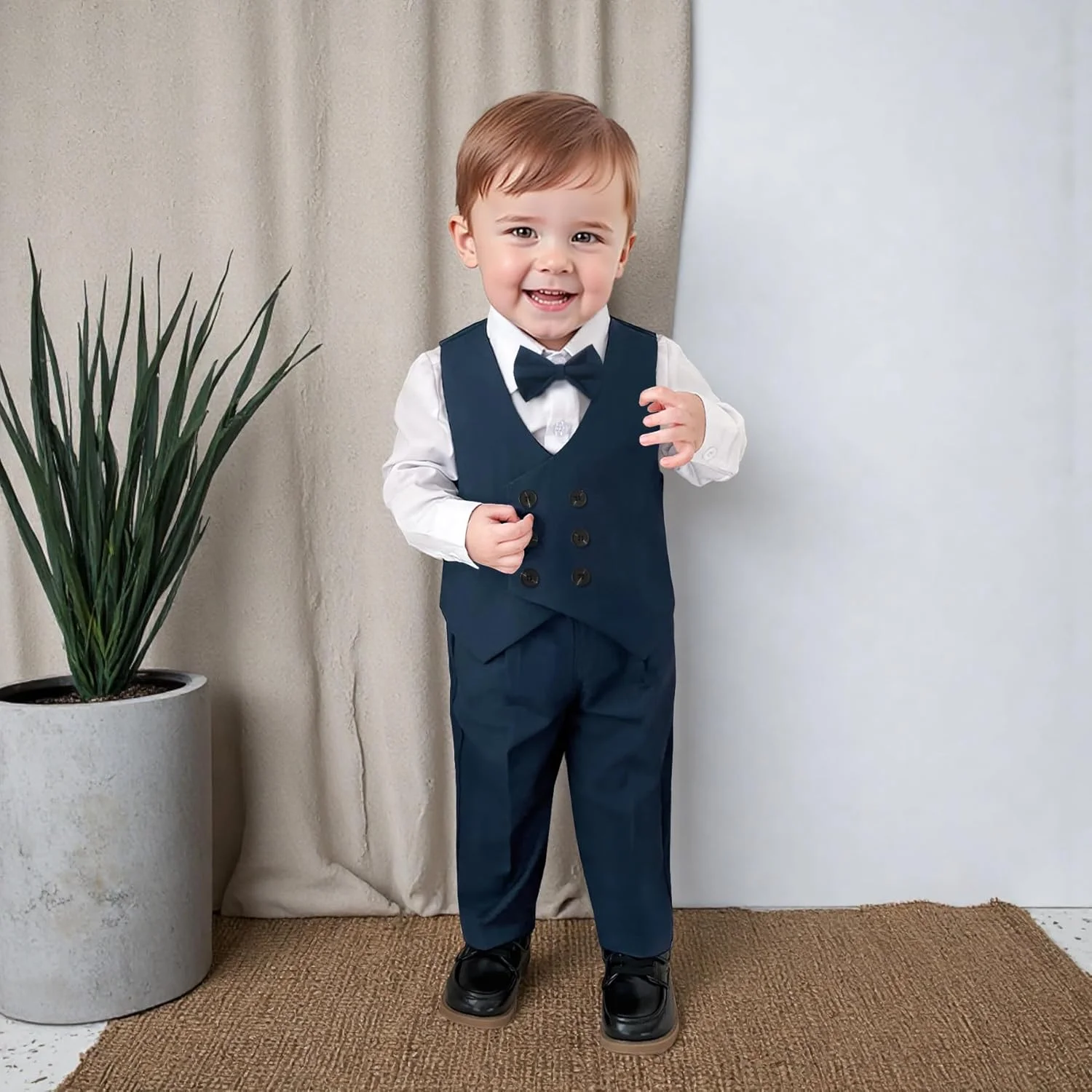 ست کت و شلوار پسرانه Nwada، پیراهن رسمی با پاپیون، جلیقه و شلوار باریک، لباس مجلسی پسرانه