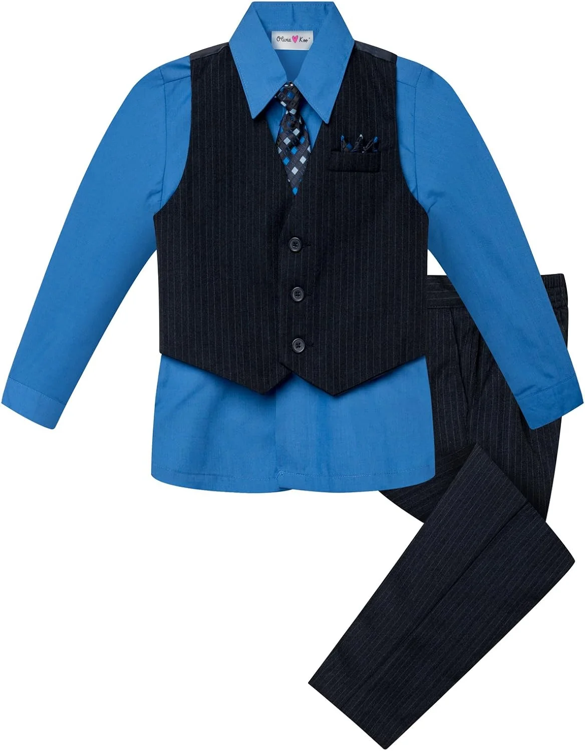 ست کت و شلوار جلیقه راه راه 4 تکه نوزادی و پسرانه OLIVIA KOO (سایز S تا 20)