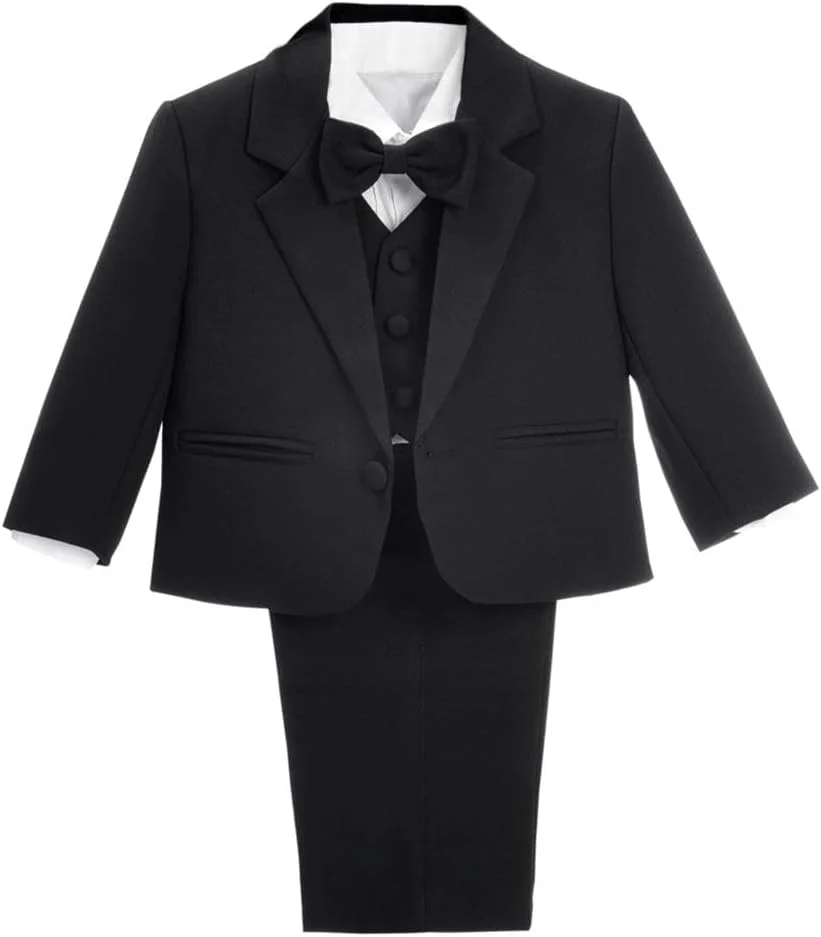 ست کت و شلوار رسمی نوزاد پسر Lito Angels، 5 تکه مناسب عروسی، تعمید و مراسم مذهبی (کت، پیراهن، جلیقه، شلوار، پاپیون) عاجی/سفید/مشکی/آبی سلطنتی