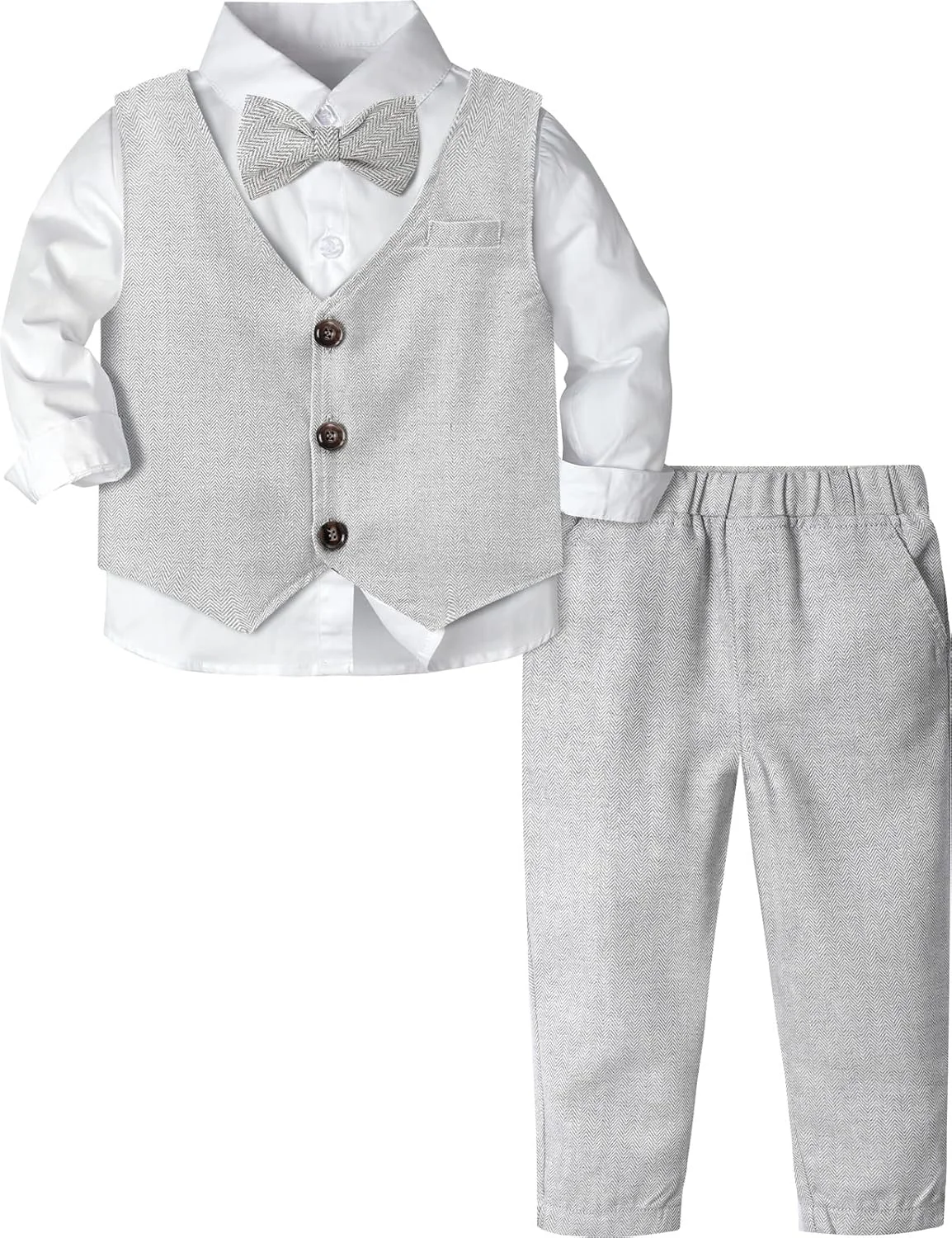 ست لباس عروسی پسرانه نعنایی، 3 تکه لباس توییت طرح شاه ماهی، شامل پیراهن + جلیقه + شلوار + پاپیون، سایز 1 تا 4 سال