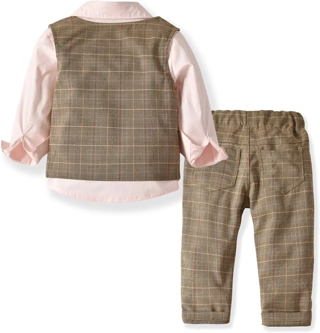 ست کت و شلوار رسمی جنتلمن پسرانه شامل جلیقه، شلوار، پیراهن و پاپیون، لباس آستین بلند پسرانه مناسب عروسی، ست 4 تکه ست کت و شلوار رسمی جنتلمن پسرانه شامل جلیقه، شلوار، پیراهن و پاپیون، لباس آستین بلند پسرانه مناسب عروسی، ست 4 تکه