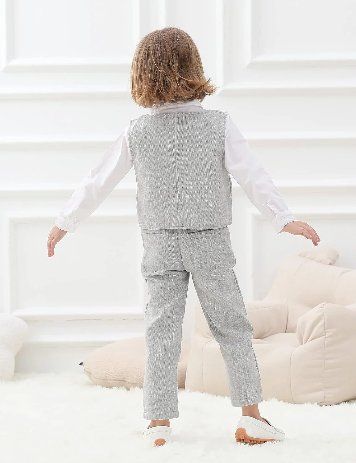 ست لباس عروسی پسرانه نعنایی، 3 تکه لباس توییت طرح شاه ماهی، شامل پیراهن + جلیقه + شلوار + پاپیون، سایز 1 تا 4 سال