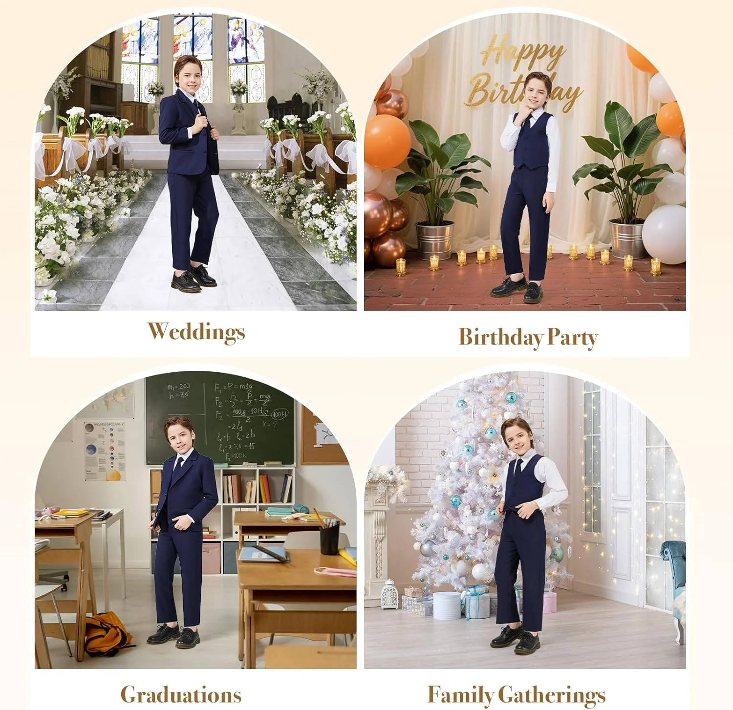 ست کت و شلوار رسمی 5 تکه پسرانه Luca Gabriel، مدل کلاسیک، بدون دم، رنگ خاکی، به همراه کراوات و جلیقه