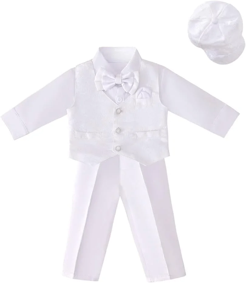 لباس غسل تعمید پسرانه Lito Angels، ست لباس سفید نوزادی با کلاه بونت، مناسب سن 3 تا 24 ماه، آستین بلند