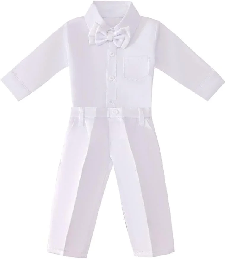 لباس غسل تعمید پسرانه Lito Angels، ست لباس سفید نوزادی با کلاه بونت، مناسب سن 3 تا 24 ماه، آستین بلند