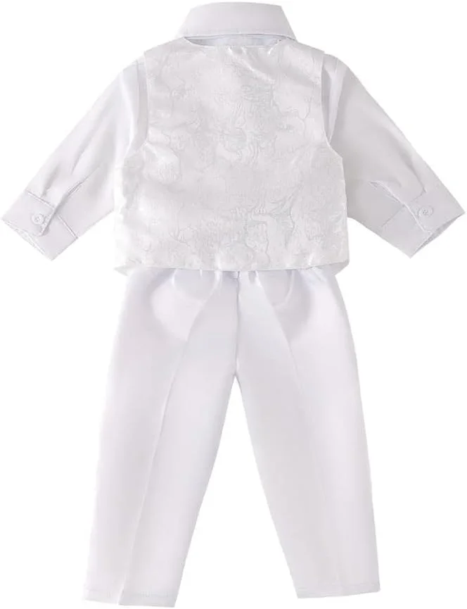 لباس غسل تعمید نوزاد پسر Lito Angels و ست لباس سفید/عاجی لباس رسمی با کلاه بونت، سن 3 تا 24 ماه
