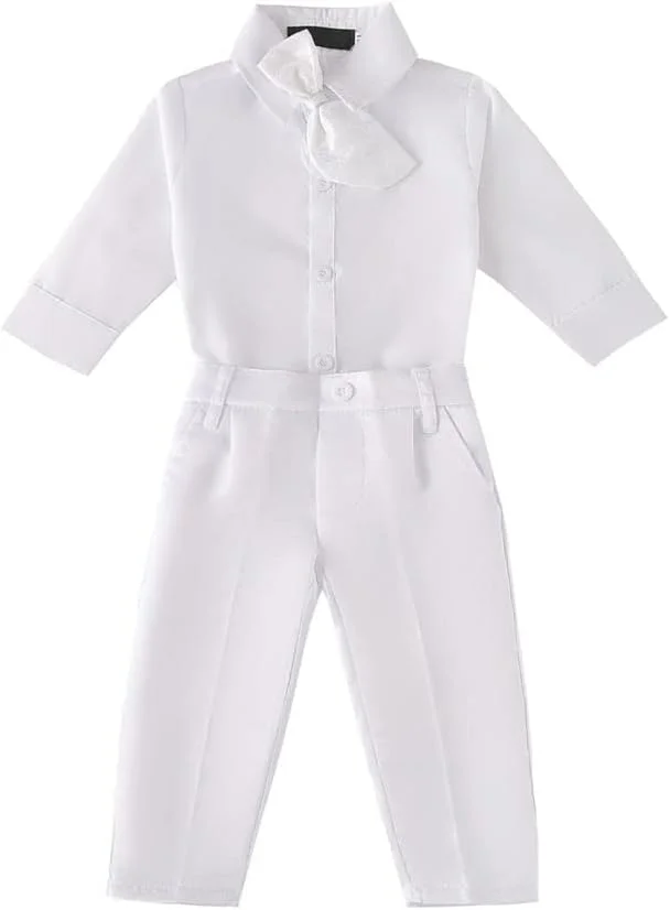 لباس غسل تعمید نوزاد پسر Lito Angels و ست لباس سفید/عاجی لباس رسمی با کلاه بونت، سن 3 تا 24 ماه