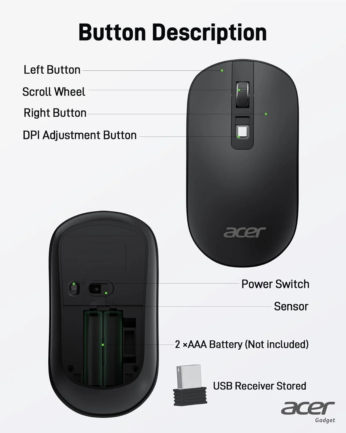 موس بی سیم ایسر، موس قابل حمل 2.4 گیگاهرتزی با گیرنده USB، موس کامپیوتر قابل حمل با DPI قابل تنظیم 800/1200/1600 با 4 دکمه، موس بی سیم تخت برای لپ تاپ، مک بوک، دسکتاپ، کامپیوتر موس بی سیم ایسر، موس قابل حمل 2.4 گیگاهرتزی با گیرنده USB، موس کامپیوتر قابل حمل با DPI قابل تنظیم 800/1200/1600 با 4 دکمه، موس بی سیم تخت برای لپ تاپ، مک بوک، دسکتاپ، کامپیوتر