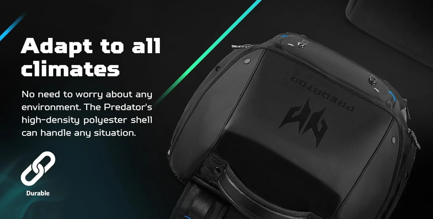 کوله پشتی گیمینگ ایسر Predator Utility، ضد آب و مقاوم در برابر پارگی، مناسب برای حمل و محافظت از لپ تاپ گیمینگ Predator تا سایز 17.3 اینچ، مشکی با جزئیات آبی کوله پشتی گیمینگ ایسر Predator Utility، ضد آب و مقاوم در برابر پارگی، مناسب برای حمل و محافظت از لپ تاپ گیمینگ Predator تا سایز 17.3 اینچ، مشکی با جزئیات آبی