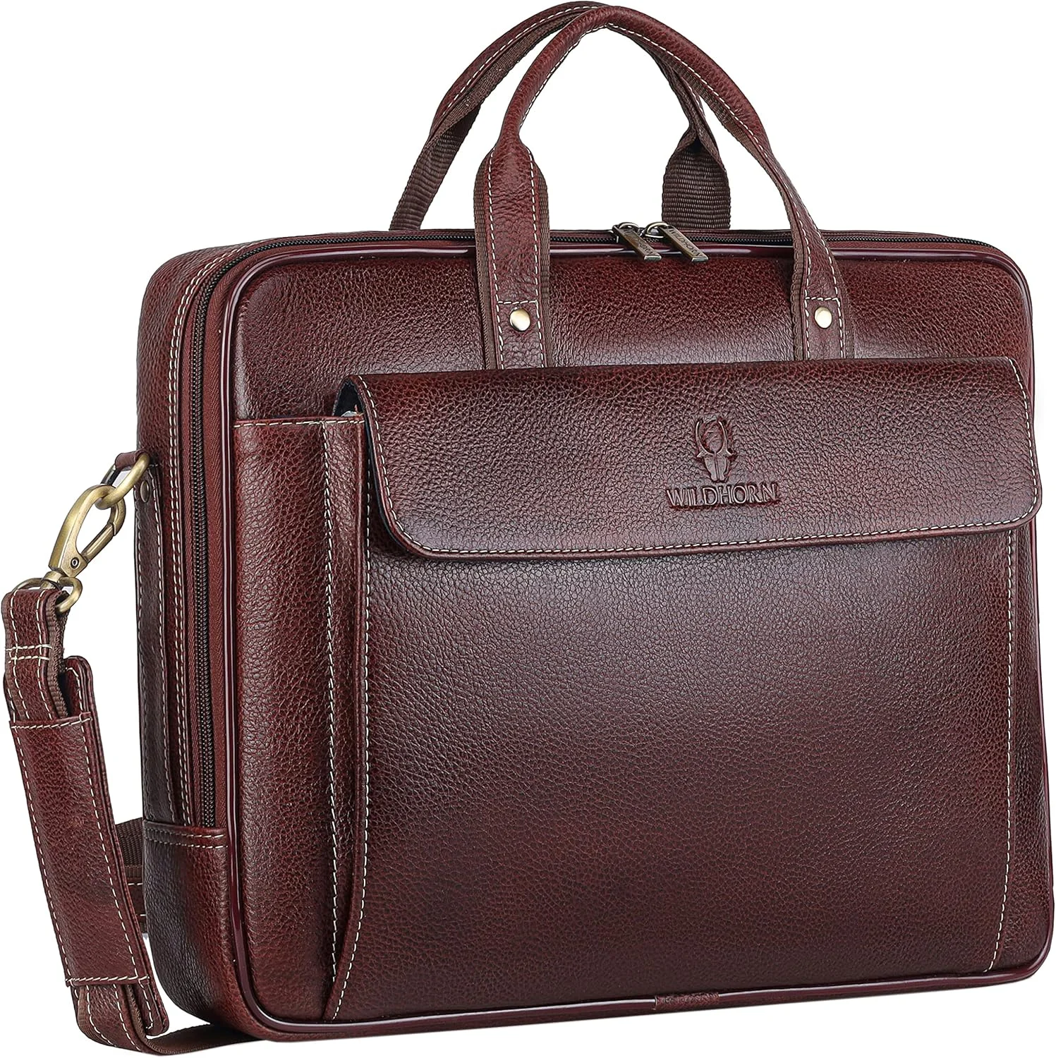 کیف لپ تاپ چرمی WildHorn برای مردان / کیف اداری برای مردان | مناسب برای لپ تاپ/مک بوک تا 15.6 اینچ | کیف مسنجر لپ تاپ / کیف چرمی برای مردان | ابعاد: طول 16 اینچ، عرض 4 اینچ، ارتفاع 12 اینچ