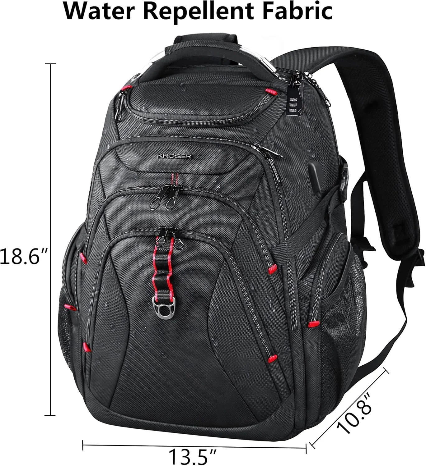 کوله پشتی لپ تاپ مسافرتی KROSER، کوله پشتی کامپیوتر سنگین با محفظه سخت، جیب های RFID ایمن، ضد آب، کوله پشتی روزانه تجاری و دانشجویی، کیف لپ تاپ شیک مدرسه ای برای مردان/زنان