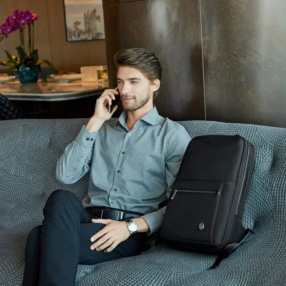 کیف لپ تاپ تجاری LUCYMIDDLEAST، کوله پشتی ضد آب و حرفه ای مردانه قابل گسترش برای کار، دانشگاه، دفتر، مسافرت هوایی مناسب برای لپ تاپ 15.6 اینچی - مشکی