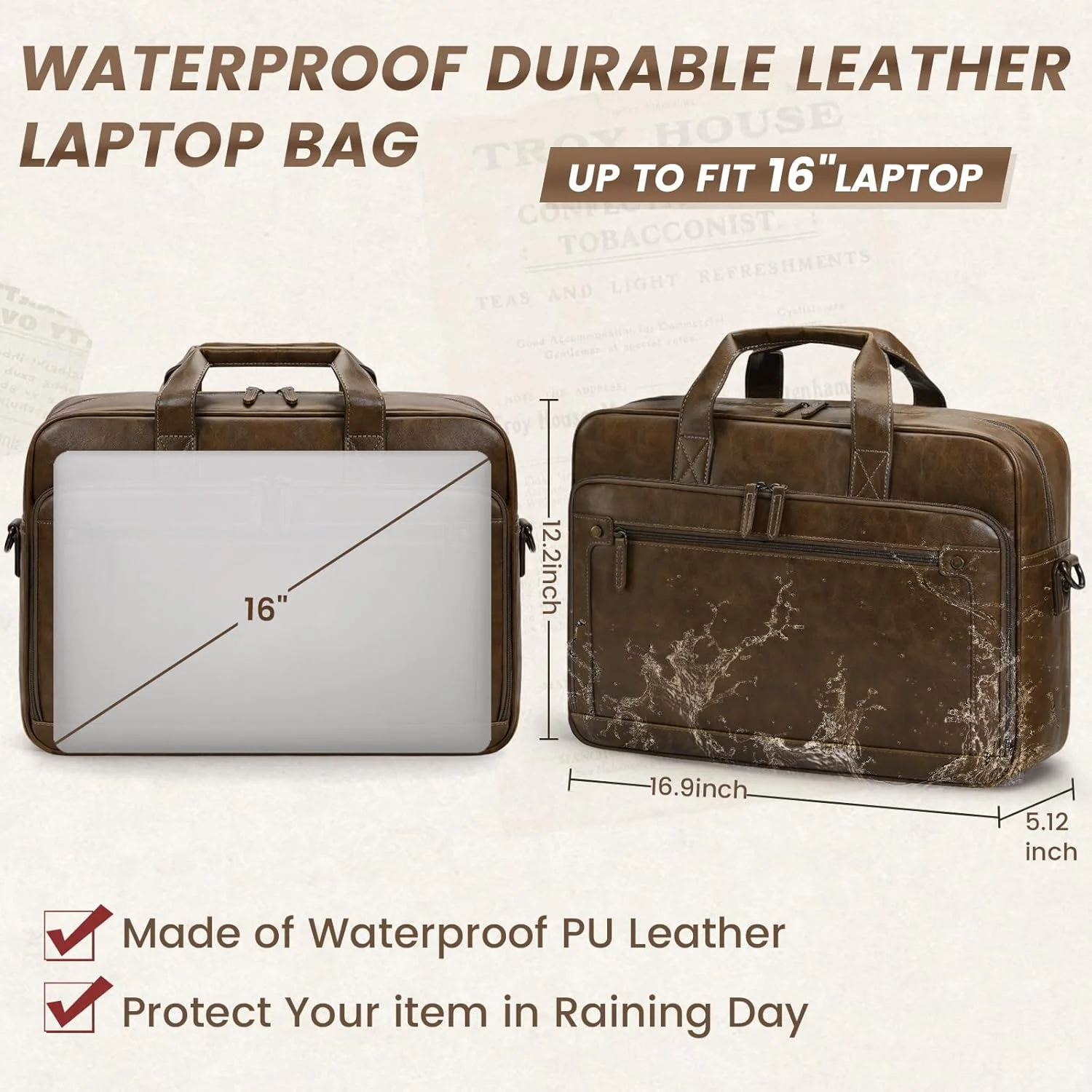 کیف لپ تاپ مردانه RAINSMORE چرم، کیف اداری 16 اینچی، کیف پیام رسان، کیف دستی کیف لپ تاپ مردانه RAINSMORE چرم، کیف اداری 16 اینچی، کیف پیام رسان، کیف دستی