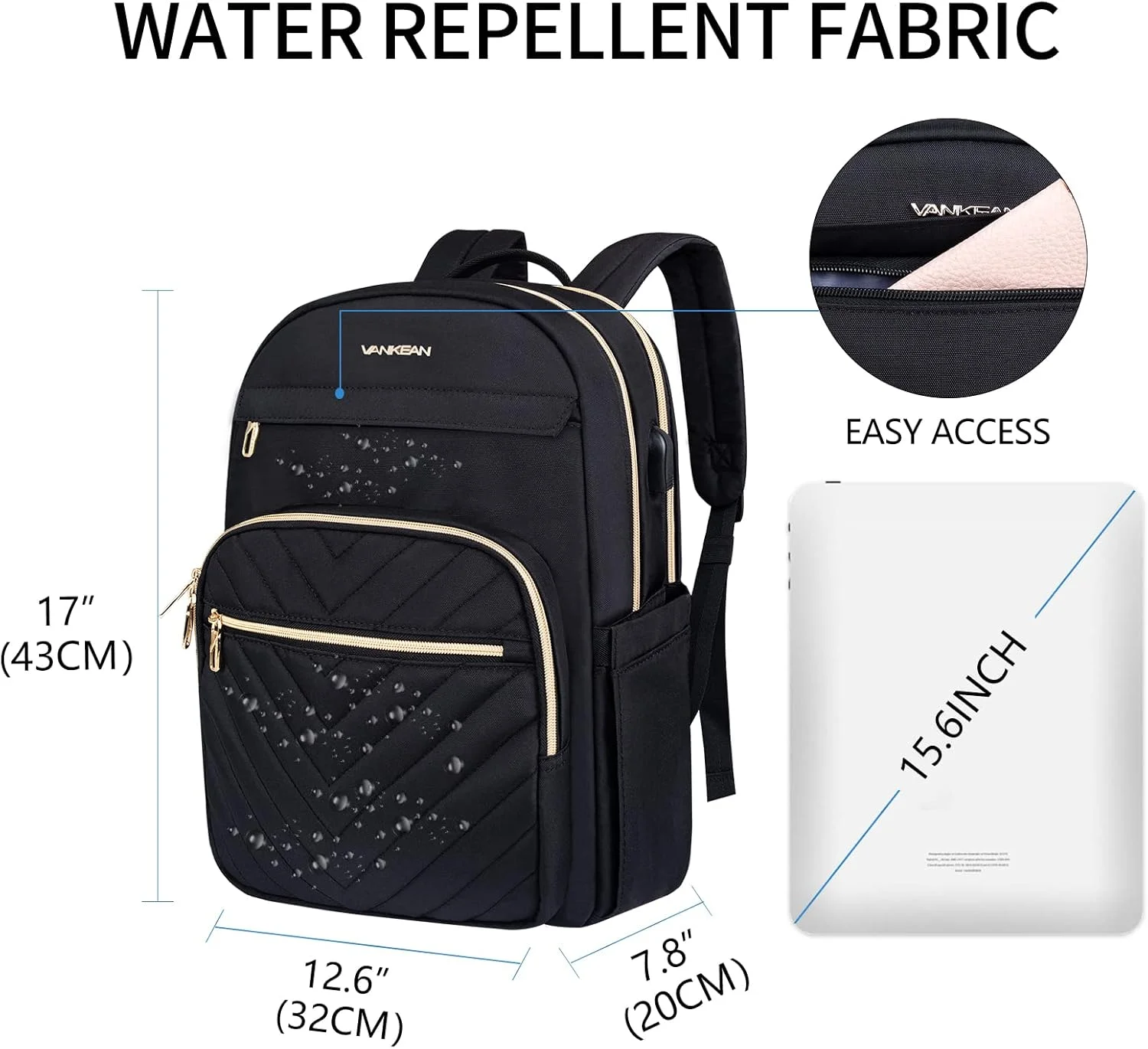کیف لپ تاپ زنانه VANKEAN 15.6 اینچی، کوله پشتی شیک کار با پورت USB کیف لپ تاپ زنانه VANKEAN 15.6 اینچی، کوله پشتی شیک کار با پورت USB
