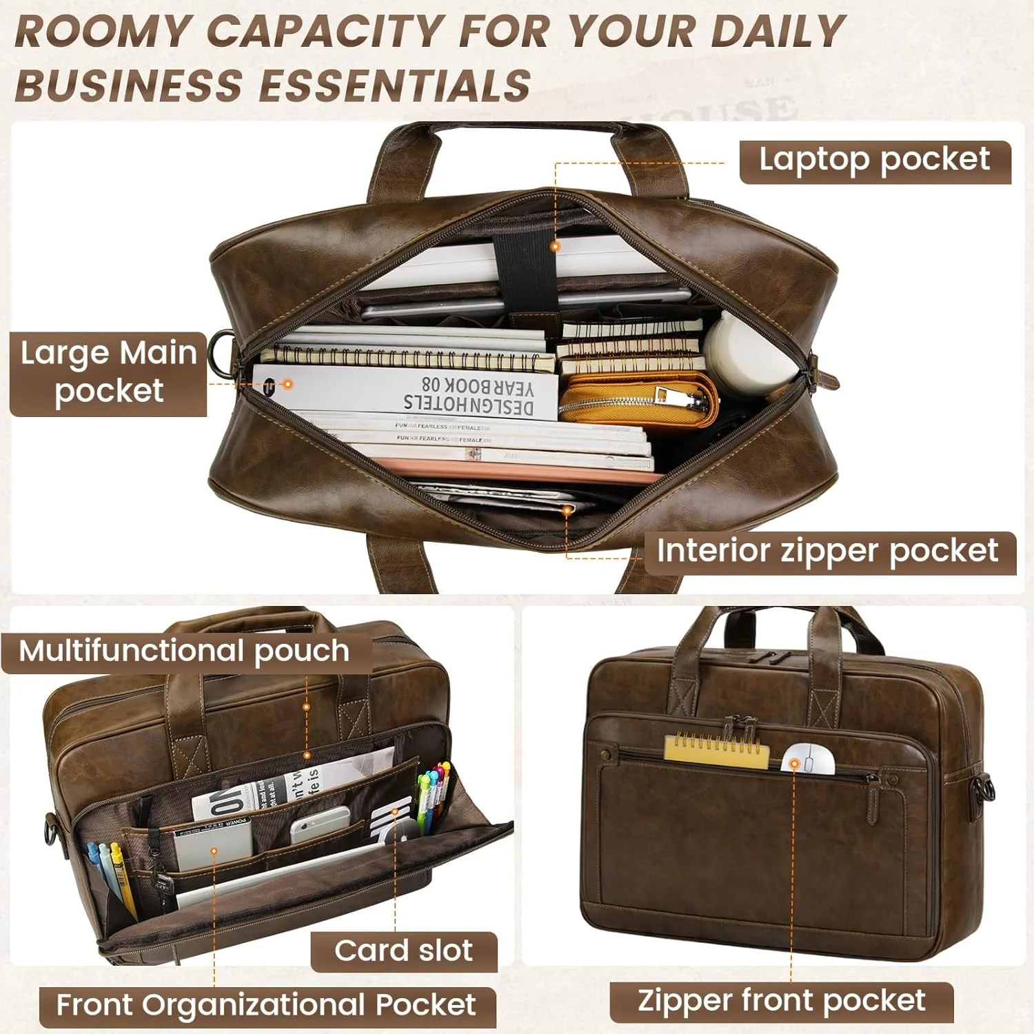 کیف لپ تاپ مردانه RAINSMORE چرم، کیف اداری 16 اینچی، کیف پیام رسان، کیف دستی کیف لپ تاپ مردانه RAINSMORE چرم، کیف اداری 16 اینچی، کیف پیام رسان، کیف دستی