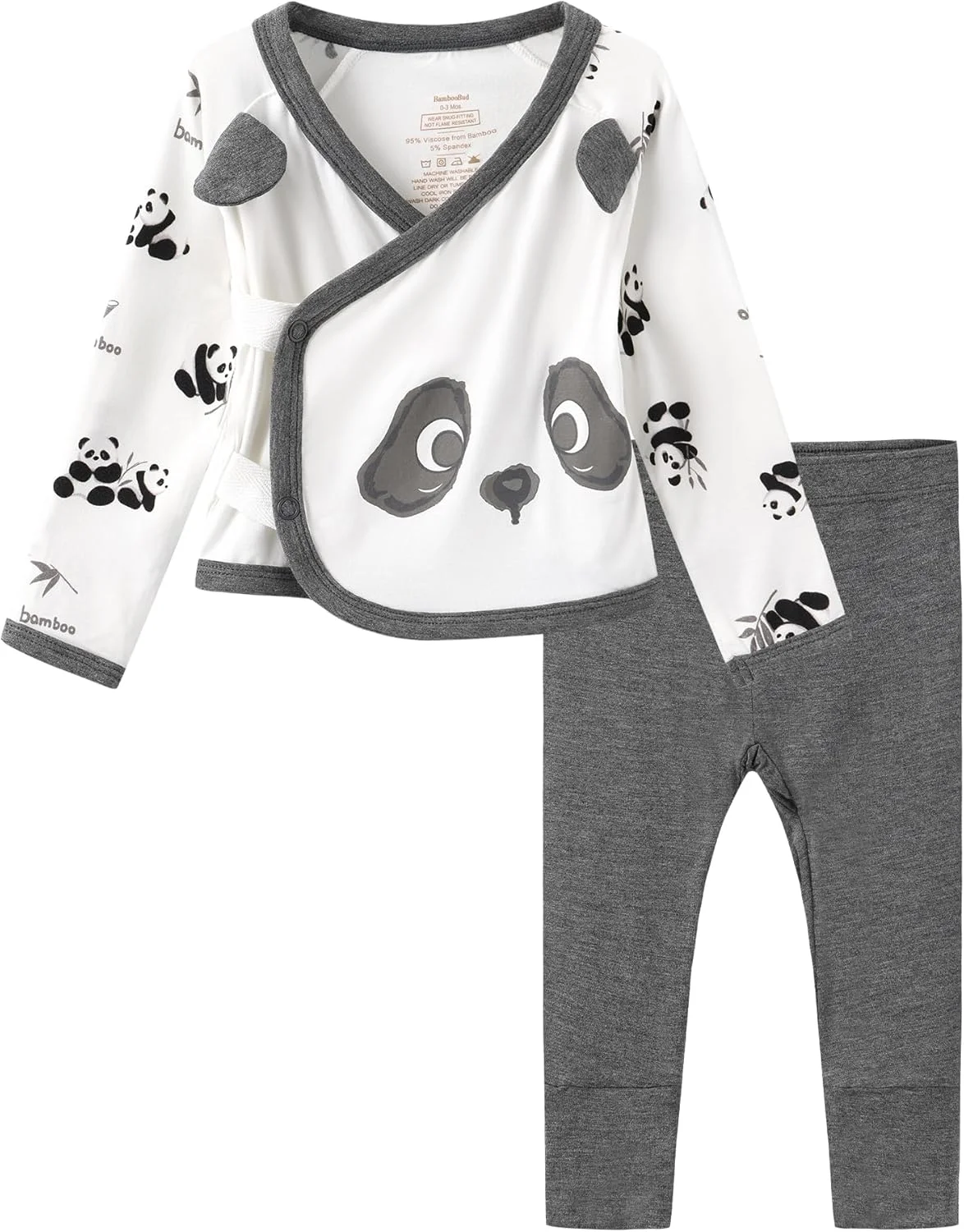 ست لباس خواب نوزادی بامبو باد، پیژامه آستین بلند کیمونو و شلوار دخترانه و پسرانه، لباس خواب نرم