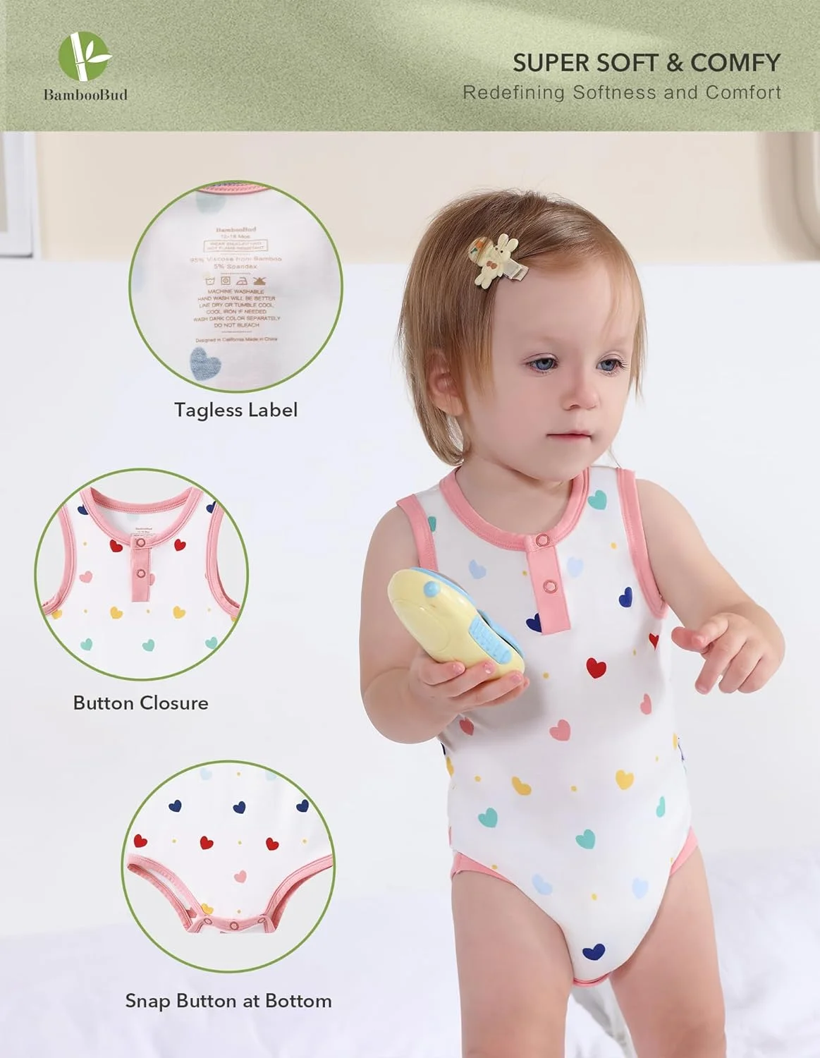 بادی آستین حلقه ای نوزادی بامبو باد، مناسب دختر و پسر، لباس خواب راحت، لباس بازی، سایز 0 تا 24 ماه