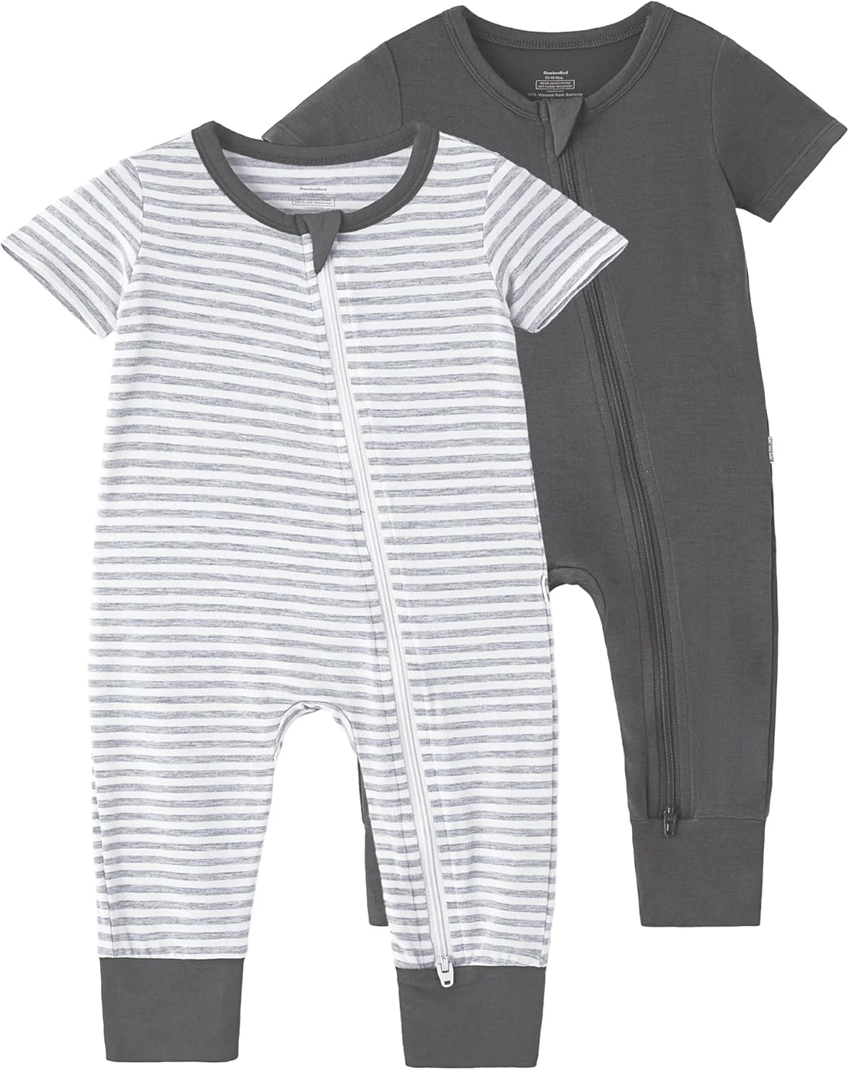 رامپر نوزادی دخترانه و پسرانه بامبو باد، لباس خواب زیپ دار آستین کوتاه نوزاد، جامپسوت ویسکوز دو تکه